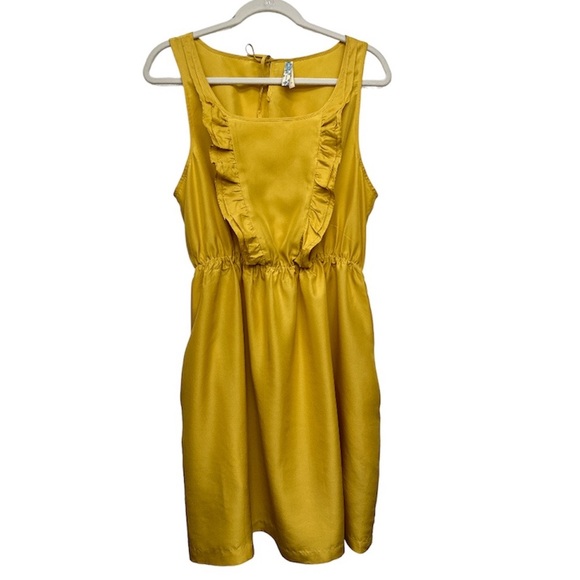 Anthropologie Maeve 100% Silk Ruffle Dress Mustard Yellow Size Large - Picture 7 of 7